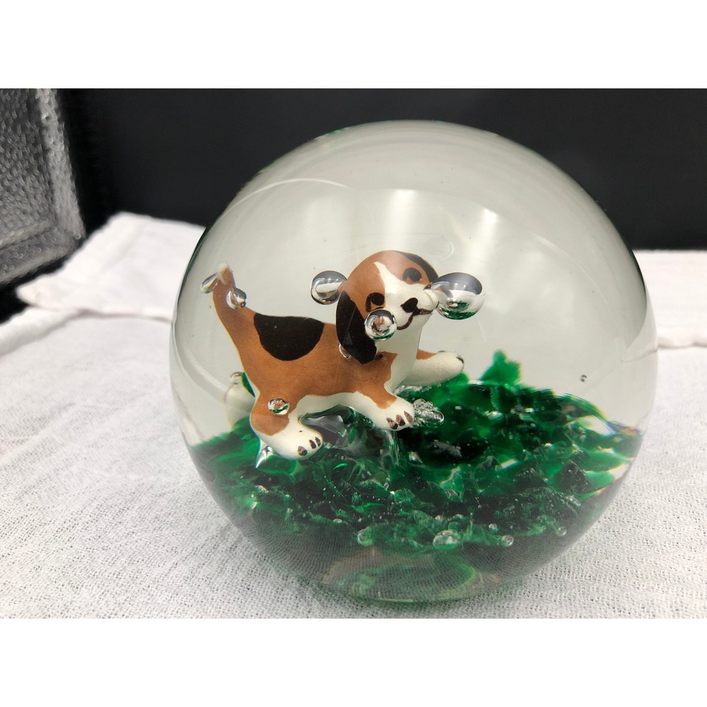 VTG Joe St. Clair Glass Paperweight Beagle Dog Puppy Art Glass Elwood, Indiana